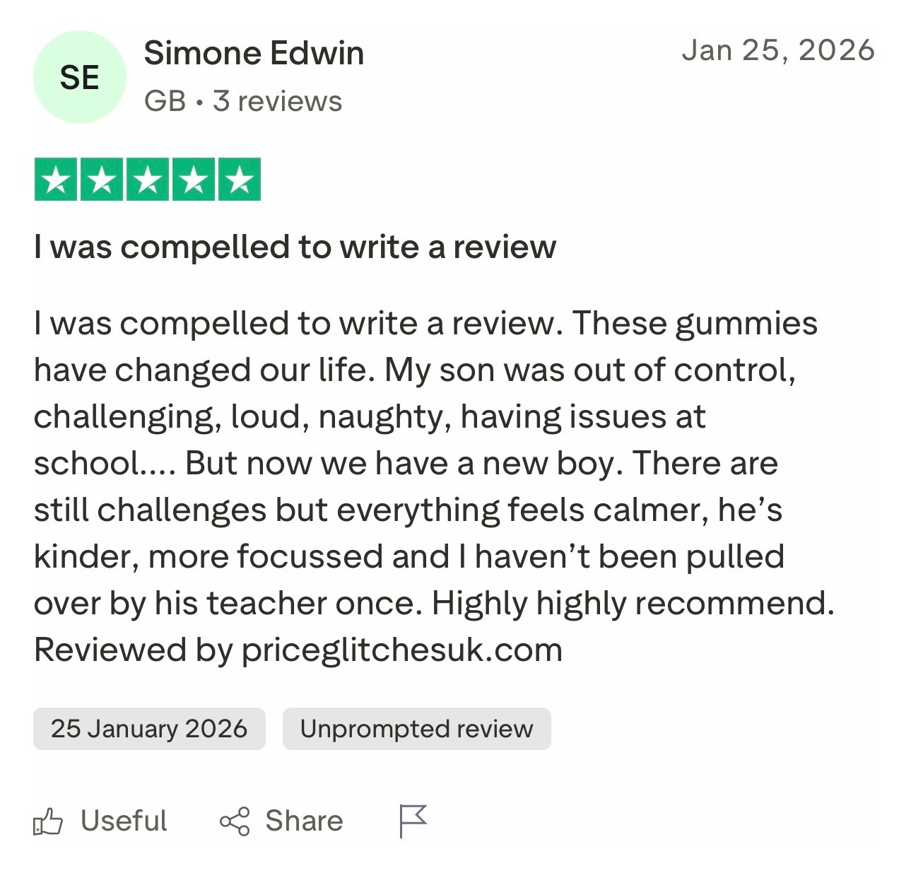Customer review screenshot